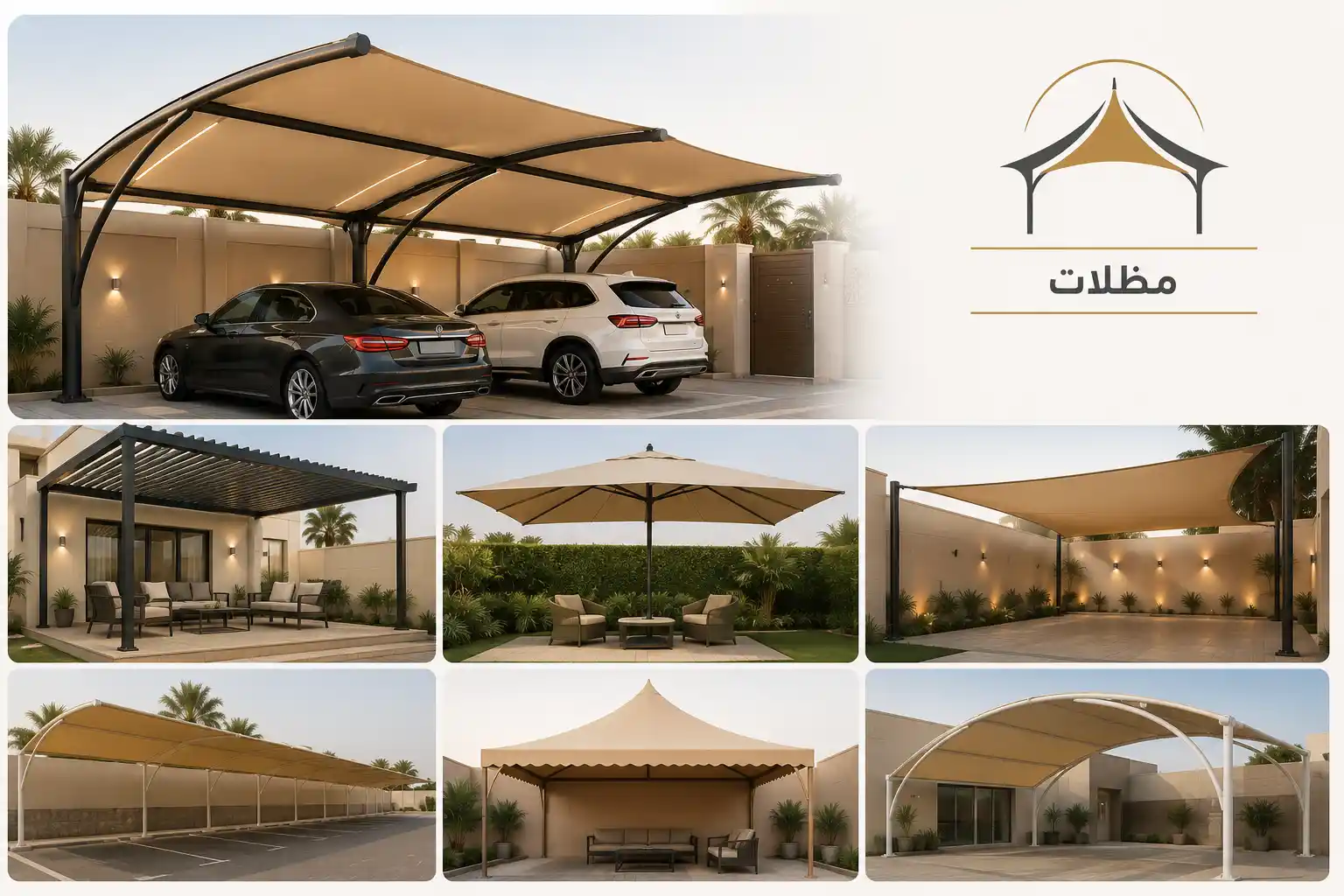 مظلات مواقف سيارات معدنية بتصميم أنيق ومتانة عالية.